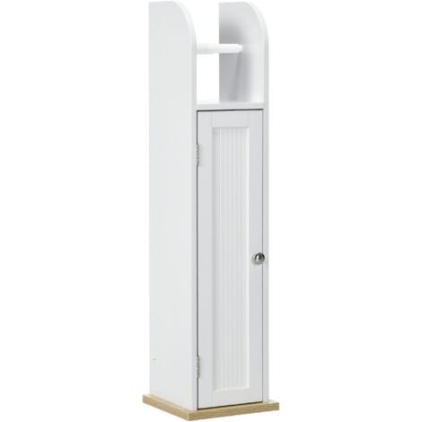 Pair Meuble de salle de bain support papier toilette avec placard et étagères réglables 20 x 20 x 80 cm blanc