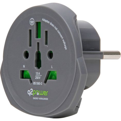 Kopp Reiseadapter World2Europe grau für Geräte in Schweiz, Italien, Brasilien, UK, USA/Japan