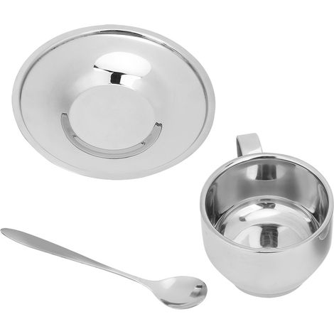 Anti-Verbrühungs-Kaffeebecher aus Edelstahl, Espressotassen mit Löffel und Untertasse, Geschirrset (1/5)