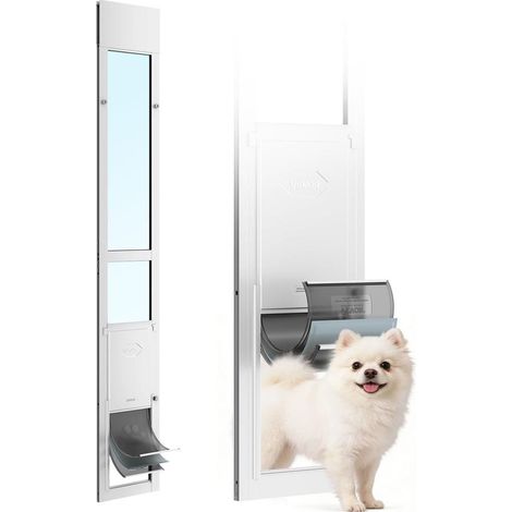 Chatière Porte Chiens Chats Réglable 1927-2049mm Cadre Aluminium et Verre Trempé pour Baie Vitrée Coulissante M (1/5)