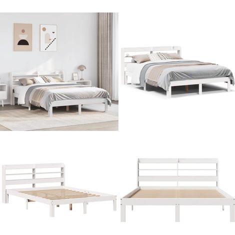 vidaXL Cadre de lit et tête de lit sans matelas blanc 135x190 cm (1/5)