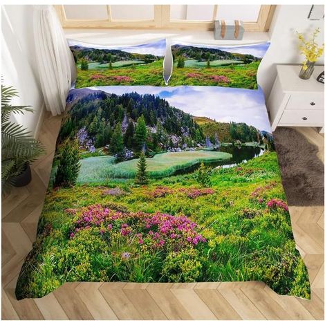 Thème Nature Housse de Couette Botanique Floral Montagne Imprimé Parure de Lit 240x260cm Paysage Naturel Ensembles - SNW (1/4)