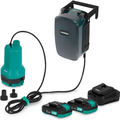 VONROC - Akku-Tauchpumpe 20V - 90W - 3800 l/h - 0,6 bar - Klar- und Schmutzwasser mit 2x 2,0Ah Akkus und Ladegerät (1/5)