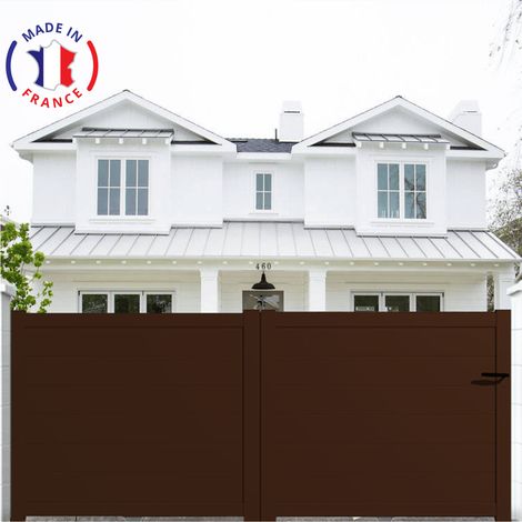 Portail aluminium coulissant plein en kit dimensions L.3000 (entre piliers) X H.1900 mm Couleurs Marron (RAL 1247)