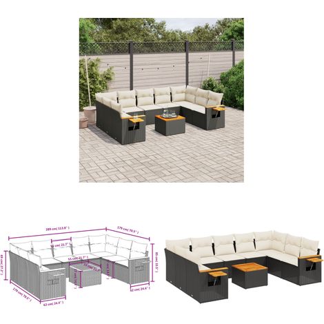 10-tlg. Garten-Sofagarnitur mit Kissen Schwarz Poly Rattan - Gartenmöbel - Outdoor Möbel - Rattan Sofa - Esszimmergarnitur - Lounge Set - Home & Living (1/3)