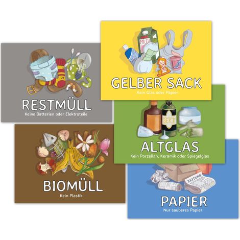 Lot de 10 autocollants XL pour le tri des déchets, le tri des déchets, le papier recyclé, le reste des déchets et le verre, système de tri des déchets pour poubelle, autocollants pour (1/4)