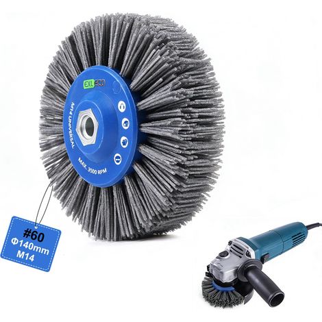 M14 Grain 60 Brosse Ronde en Nylon Abrasive pour Meuleuse D'angle ø140mm, Epaisseur de Fil 1,4mm, Brosse Structurante Dérouillage, Roue de Tréfilage de Polissage pour Machine de Satinage (1/5)