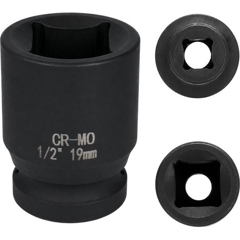 douille 19mm 1/2" 4 pans, douille a choc 1/2 19mm Acier Chrome-Molybdène CR-MO(Black) (1/5)