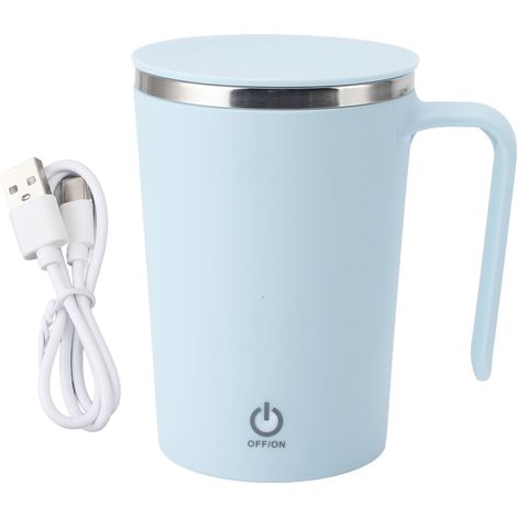 Mug à café auto-mélangeur et rechargeable avec couvercle, en acier inoxydable, portable, électrique, magnétique, avec mélange automatique, 350 ml (12 oz), bleu. (1/5)