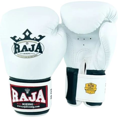 Guantes de boxeo Raja Standard de cuero genuino, blancos, 12 oz. (1/4)