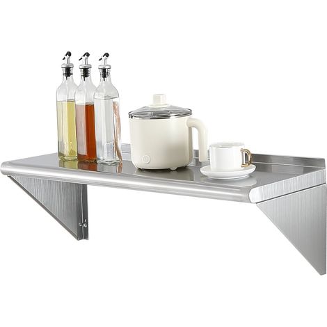 Étagère Murale 915x305x63 mm en Acier Inoxydable Tablette Flottante avec Support Triangulaire Charge Maximale 113 kg pour Livres Cadre Photo Plante Épices Salon Bureau Salle de Bains Cuisine (1/5)