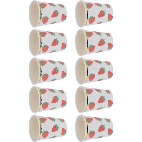 Service de table jetable 10 pièces motif fraise pour fêtes d'anniversaire et fêtes sur le thème de la mer. Gobelets en papier inclus. (1/5)