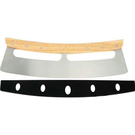 Coupe-pizza professionnel à lame en acier inoxydable trempé de qualité alimentaire, couteau à pizza portatif avec étui de protection et poignée unique. (1/5)