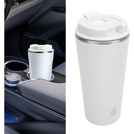 Taza de café automática, con agitador automático, recargable por USB, de acero inoxidable con tapa, 400 ml, blanca, ideal para la oficina, el coche o el hogar. (1/5)