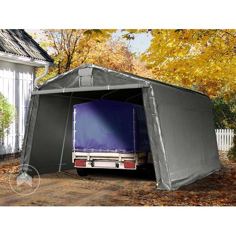 TOOLPORT Carpa Garage 3,3x4,7 m PE 600 N Garaje portátil Cobertizo Compacto de Almacenamiento Refugio 100% Impermeable gris (1/5)