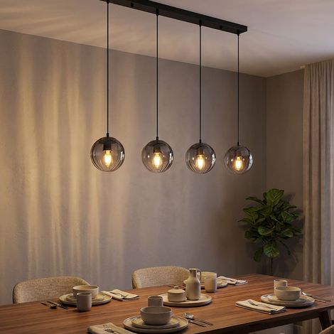 Lampada a sospensione Lampada a soffitto Lampada per sala da pranzo Vetro Colore fumo 4 luci, lunghezza x larghezza x altezza 104 x 17 x 120 cm, soggiorno Sala da pranzo Cucina