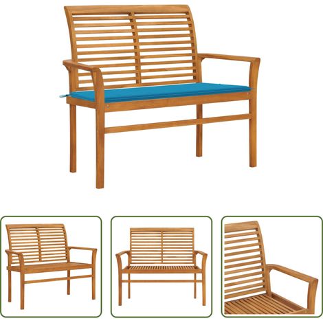 Banc extérieur -  Banc de jardin avec coussin bleu 112 cm Bois de teck massif (1/5)