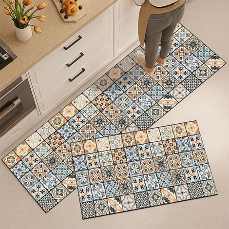 Lot de 2 TAPIS DE CUISINE,American Bohemian Ethnic wind tapis- 5080cm+50160cm (Tissu technologique) -Couleur: qysc - 3174 (1/5)