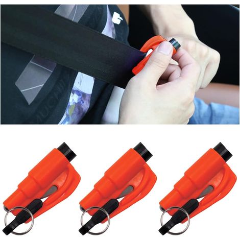Taglia cinture di sicurezza 2 in 1, martello di sicurezza portatile, portachiavi di sicurezza per auto, martelli rompi-finestrini di emergenza, martelli di emergenza per auto (arancione)