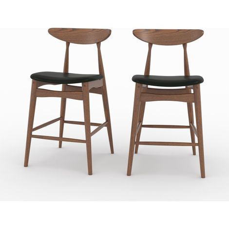 Conjunto de 2 sillas para isla central Josette 63,5 cm en cuero sintético negro y madera de caucho (1/4)