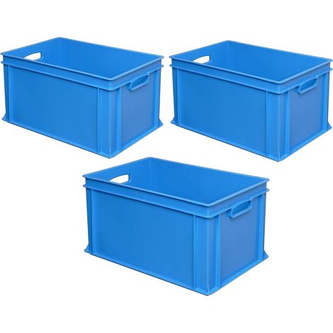 BRB 3 récipients Euro avec 2 poignées, 600 x 400 x 320 mm, 63 l, bleu