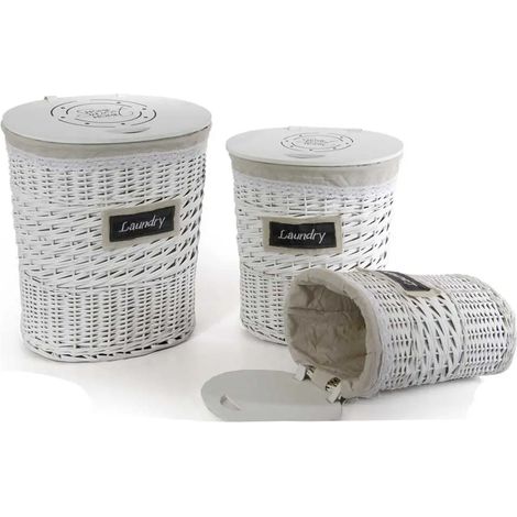 Set aus 3 ovalen Wäschekörben in 48x40x55, 42x31x47 und 36x24x40 cm, weiß