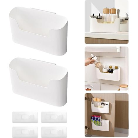 Selbstklebende Aufbewahrungsboxen zur Wandbefestigung, ideal für Küchenschränke, Badezimmer, Kühlschrank und kleine Gegenstände.