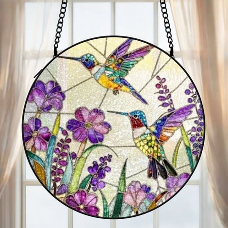 Attrape-soleil vitrail colibri 9 cm décoration fenêtre suspendue oiseau lumineux cadeau intérieur (1/5)