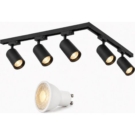Kit Rail LED Monophasé en L + 5 Spots GU10 Noir - 300 cm - Blanc Neutre (4000K - 5500K) - SILAMP (1/2)