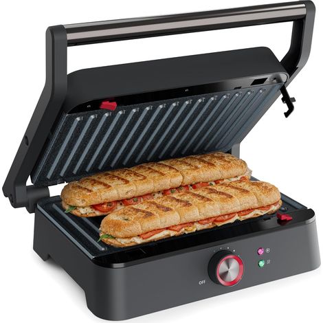 Grill de Contact, Ouverture 180°, Plaques Amovibles, Thermostat Réglable, Sans PFAS, Bac Récupérateur de Graisses, 1500 W, 27,5 x 18 cm, Acier Inoxydable, 117502 (1/5)