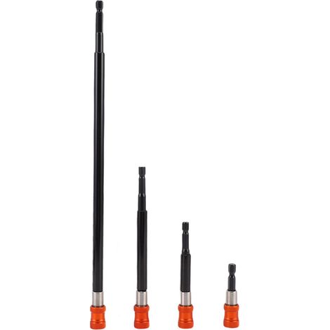 Ensemble complet 4 rallonges hex 6,35 mm (1/4") - Accédez aux endroits serrés - Gamme complète 12 po à 2-3/8 po - Parfait pour bricolage et chantier