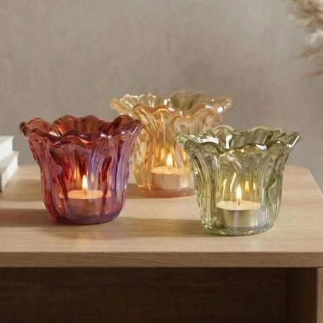 Triple Glass Waved Tealight Holders
