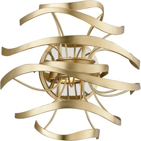 Calligraphy Applique murale à 2 ampoules en acier inoxydable poli à la feuille d'or, verre, 2700K