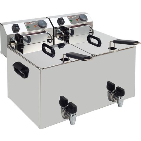 Friteuse de table électrique 2x 10 litres + robinet de vidange - Diverso
