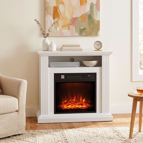 Cheminée Électrique 1800W, Effet Flamme, Fausse Cheminée Manteau, Effet Bois Blanc (1/5)
