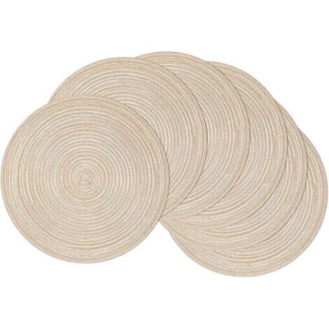 Lot de 6 sets de table ronds kaki lavables de 20 cm de diamètre, sets de table en coton tissé, résistants à la chaleur et antidérapants (1/5)