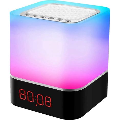 Lampe de chevet avec réveil Bluetooth, veilleuse Bluetooth HiFi, haut-parleur LED RGB à intensité variable, lumière d'ambiance sans fil (mise à niveau) (1/5)
