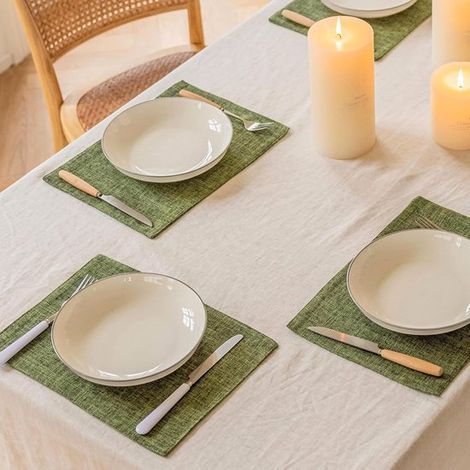 Juego de 4 manteles individuales de lino tejido y resistente para cocina, comedor, cena y decoración de Pascua – 33 x 48 cm, verde