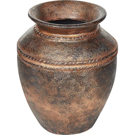 Vase Décoratif en Terre Cuite Cuivré Effet Vieilli Finition Laquée 40 cm Fait Main Puchong