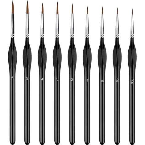 9PCS Détail Pinceau, Pinceaux Fins de Précision en Nylon avec Manches Triangulaires, Kit Artistique pour Peinture Acrylique, Huile, Aquarelle, Figurines, Maquettes et Nail Art (1/5)