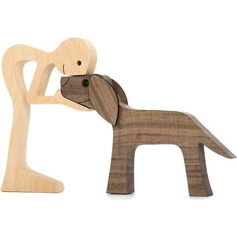 Sculpture en bois massif naturel représentant un chiot en famille (1/5)
