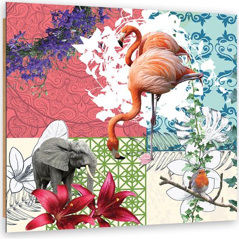 Quadro deco panel, Flamingo Elephant Bird Collage - 30x30 (1/5)
