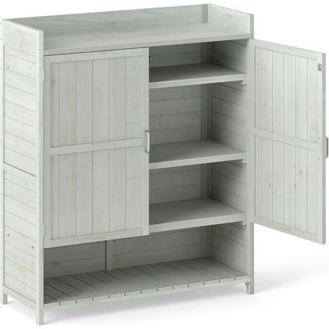 Banco de exterior para macetas 100 x 38 x 118 cm armario de 2 puertas con estantes extraíbles estilo rústico madera gris 200018461