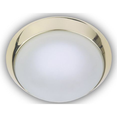 Deckenleuchte, Glas Weiß mit Klarrand, Dekorring Messing poliert, Ø 25cm (1/3)
