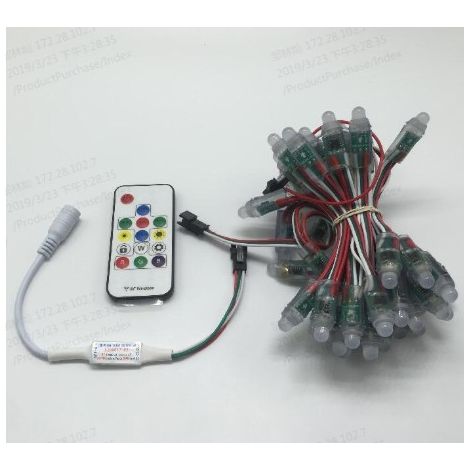 WS2811 12mm 12V RGB Surface-Mounted String Light Kit + 14-Key RF RGB Wireless Remote Control