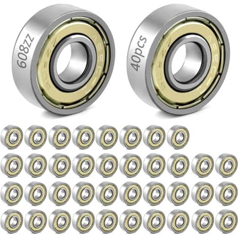 40 pièces 608zz roulements à Billes, pour Planches à roulettes, Scooters, Patins à Roues alignées, 8 mm x 22 mm x 7 mm (1/5)