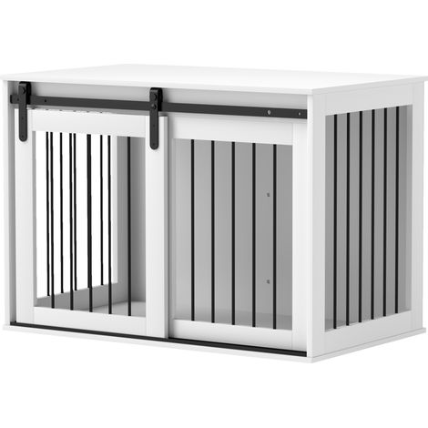 Cage chien porte coulissante ventilation acier panneaux particules noyer 98x58x61 cm