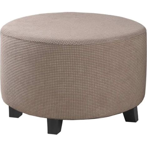 Housse de pouf en jacquard extensible (gris, grand), housse de repose-pieds, housse de protection de meubles, housse de tabouret avec fond élastique antidérapant (1/4)