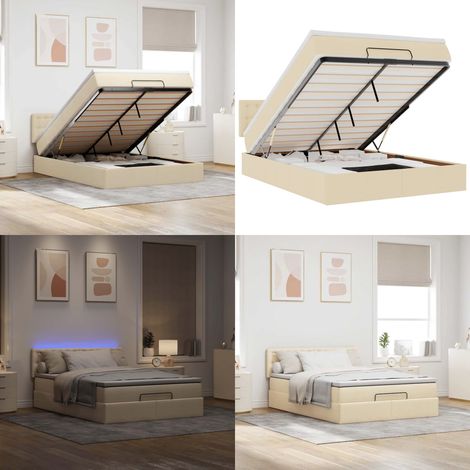 vidaXL Ottomane Bett mit Matratze & LEDs Creme 140x190 cm Stoff