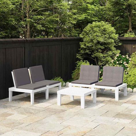 vidaXL Salon de jardin 3 pcs avec coussins Plastique Blanc (1/5)